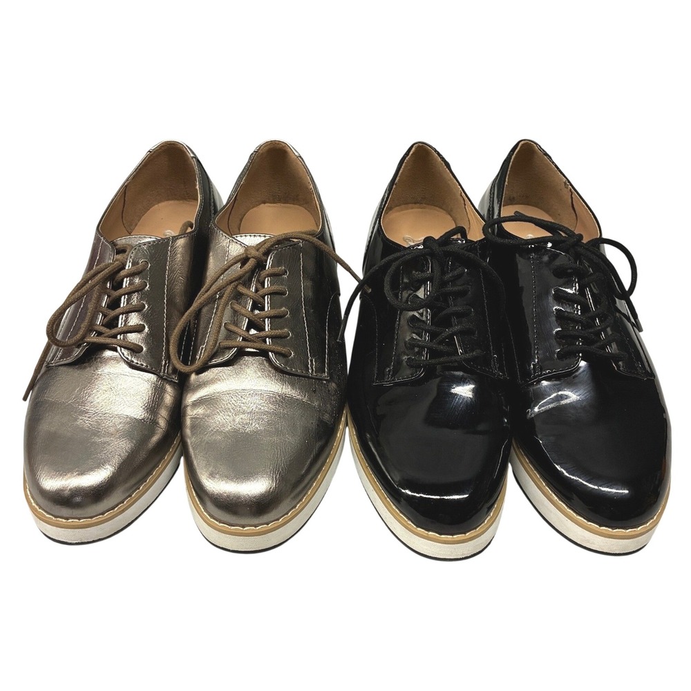 Brash Platform Oxfords Shoes Womens 8.5 Black Silver Metallic Derby Creepers Lot